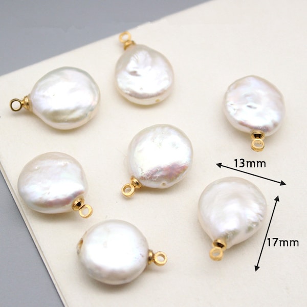 10pcs 13x17mm 14k Gold Brass Hook Baroque Irregular Round Pearl Charm Pendants ZZ001-3