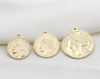 速くおよび自由な 10pcs Etsy - ZX1395 Pendants Charm Coins Queen Plated Gold 14k ピアス