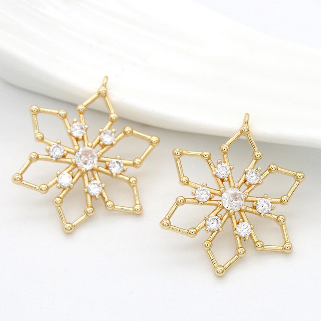 10pcs 22x18mm 14k Gold CZ Pave Zircon Snowflake Charm