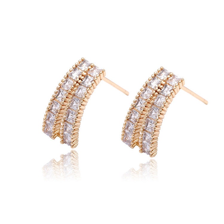 2pairs/5pairs 16x8mm 14K Gold Plated Brass CZ Pave Trapezoid