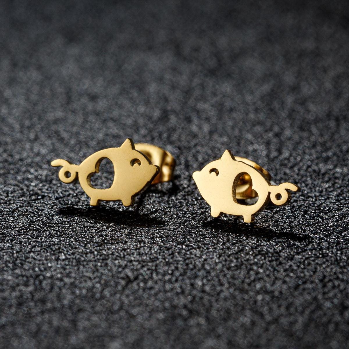 2pairs/5pairs 7x12mm Stainless Steel Pig Ear Studs Earring