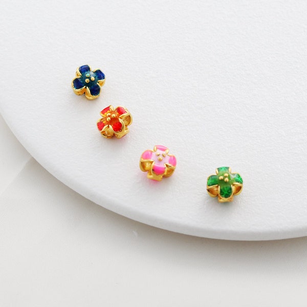 2pcs/4pcs/10pcs 10mm 18k Gold Plated Brass Painted Clover Beads Flower Beads Spacer Beads TR1049