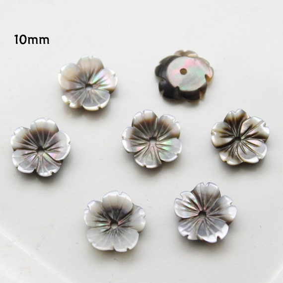 Flower Carved Mother of Pearl Buttons Black Flower Carved Mother of Pearl Buttons Black