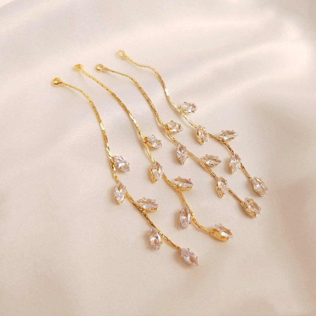 送料無料 2pcs/4pcs/10pcs 72mm 14K Gold Plated Brass Zircon Chain トランプ