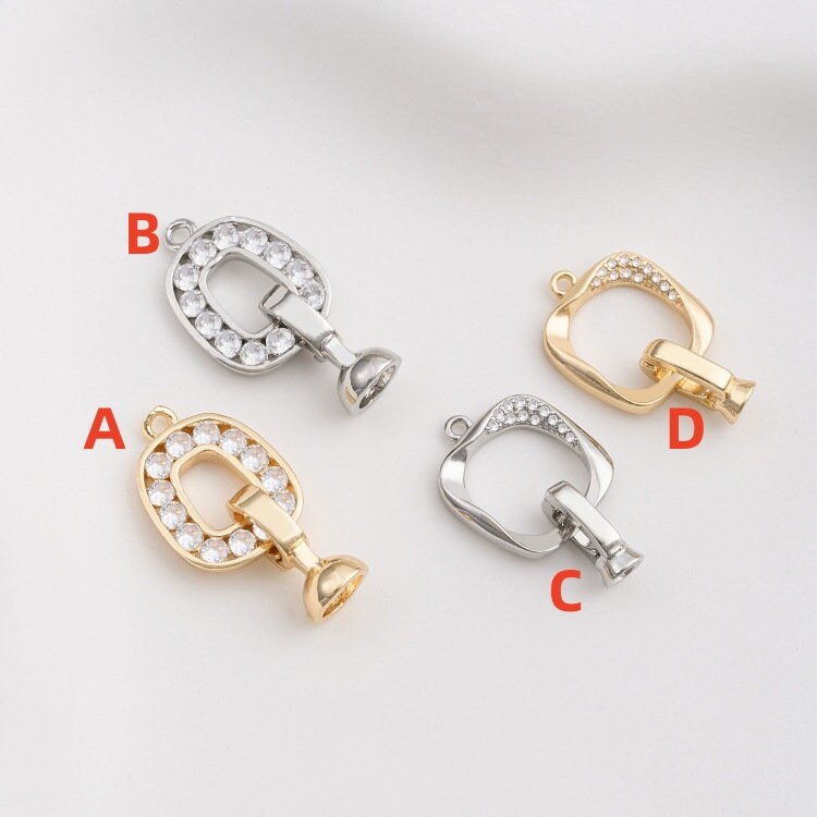 2pcs/4pcs/10pcs 14k Gold Plated Brass Zircon Square Clasp