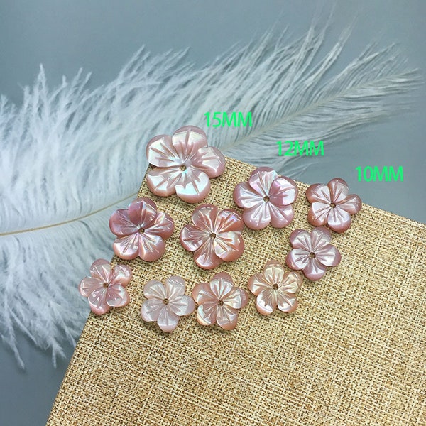 20pcs 10mm,12mm,15mm Natural Pink MOP Flower Beads Mother of Pearl Carved Flower Beads B090137