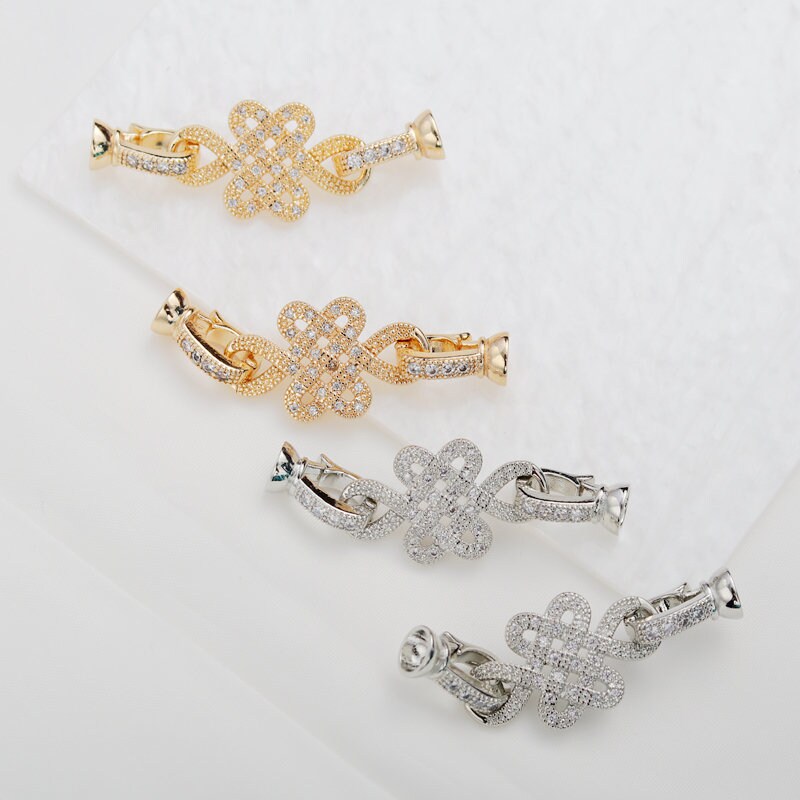 1pc/2pcs/5pcs 14k/18k Gold Plated Brass Zircon Chinese Knot