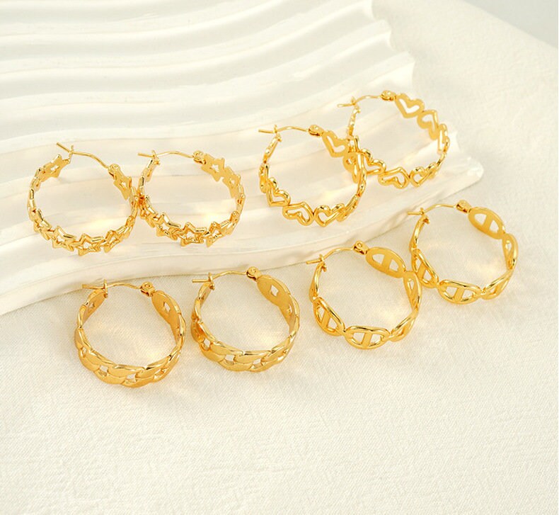 2pairs/5pairs 18K Gold Plated Stainless Steel C Ear Studs