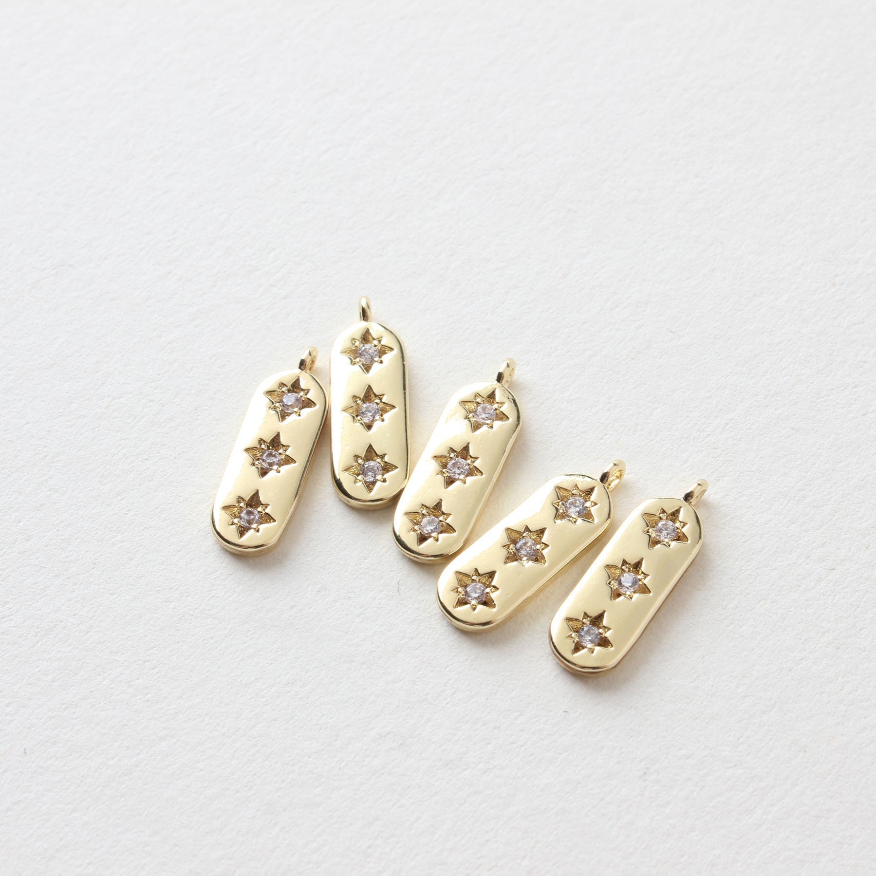 シルバー17.5cm,ゴールド19.5cm 2pcs/4pcs/10pcs 5x17mm 18K Gold Plated Brass Zircon Star