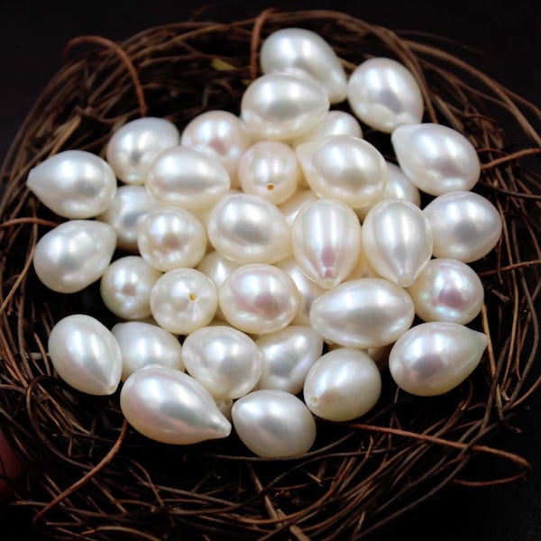 10pcs Drop Pearls Beads, White Freshwater Pearl Beads, Natural Loose Pearl Beads, Half Drilled Drop Pearl Y188