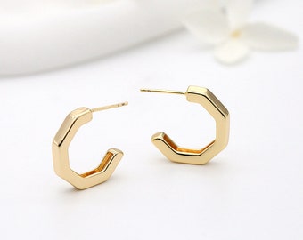 2pairs/5pairs 3x20mm 14K Gold Plated Brass C Ear Studs Geometry Earring Studs With 925 Sterling Silver Pin ZX5259