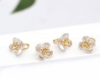 10pcs 7x9mm 14k Gold Plated Brass CZ Pave Zircon Flower