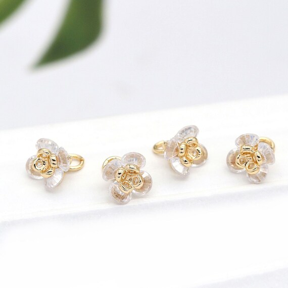 10pcs 7x9mm 14k Gold Plated Brass CZ Pave Zircon Flower 10pcs 7x9mm 14k Gold Plated Brass CZ Pave Zircon Flower