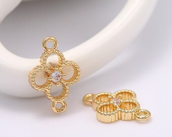 アクセサリー clover 10pcs 8x12mm 14k Gold Plated Brass Zircon Hollow Out Clover