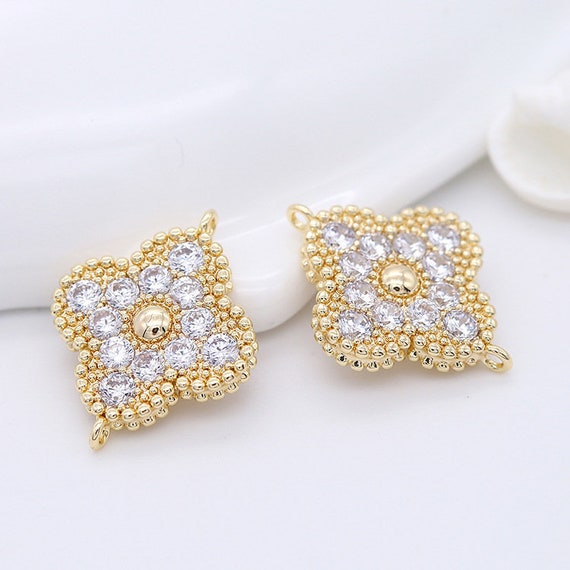 10pcs 20x16mm 14k Gold CZ Pave Zircon Clover Charm Pendants