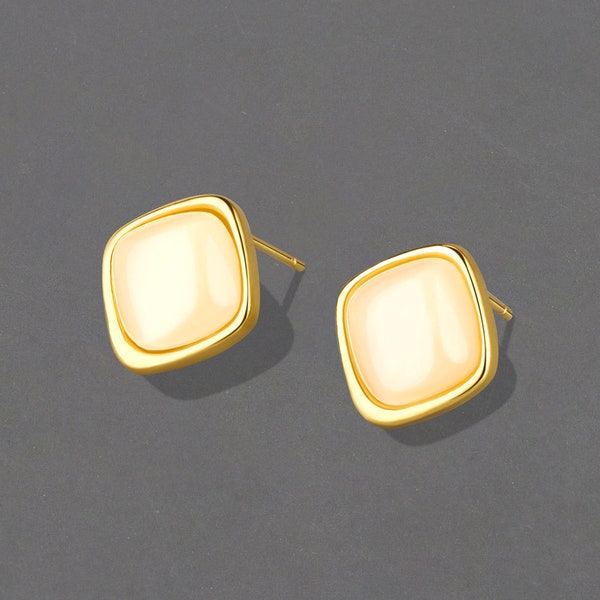 5pairs Gold Brass Rhombus Ear Studs Geometry Earring Studs Opal Earring MLED583