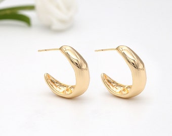 2pairs/5pairs 22x10mm 14K Gold Plated Brass C Ear Studs Geometry Earring Studs With 925 Sterling Silver Pin ZX5325