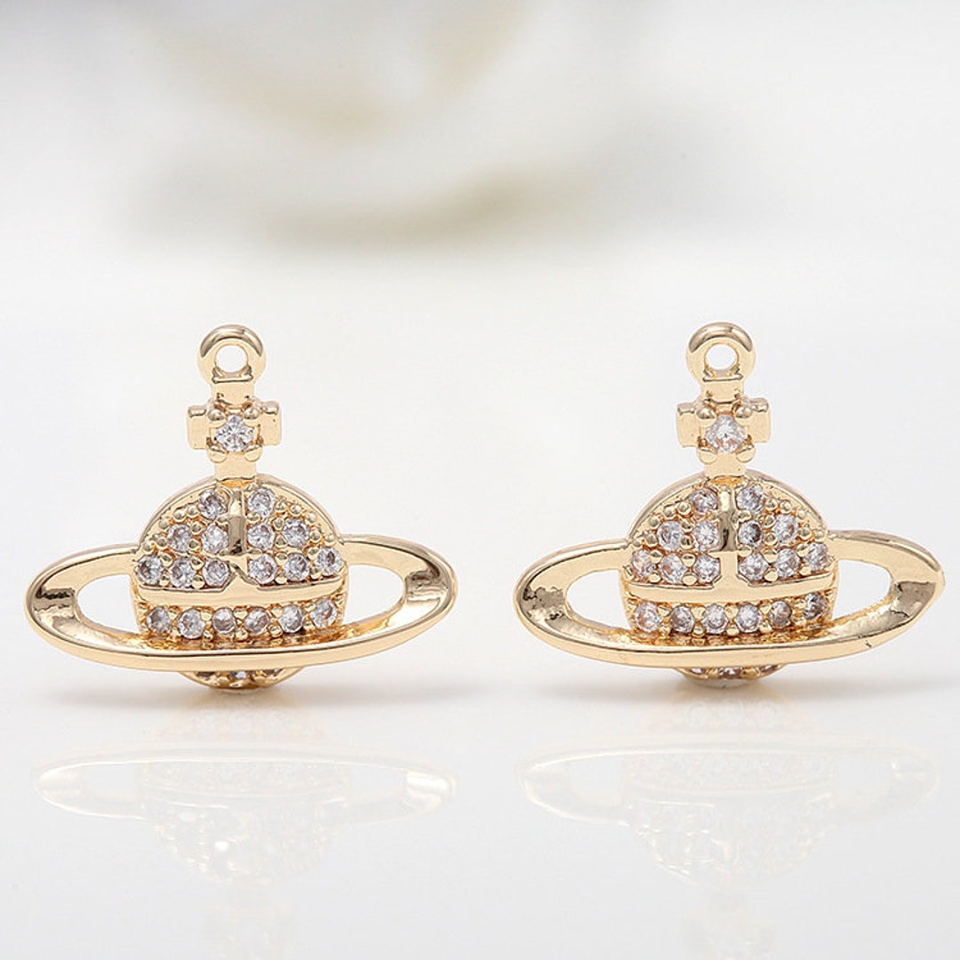 海外ブランド  Pave CZ Gold 14k 12x15mm 10pcs Zircon Pendant Charm Planet その他