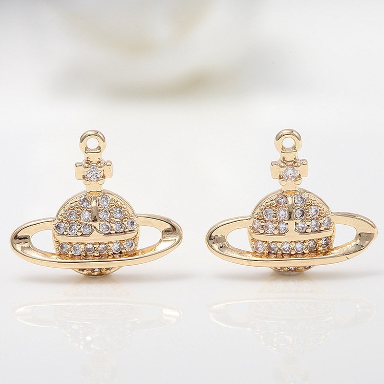 10pcs 12x15mm 14k Gold CZ Pave Zircon Planet Charm Pendant