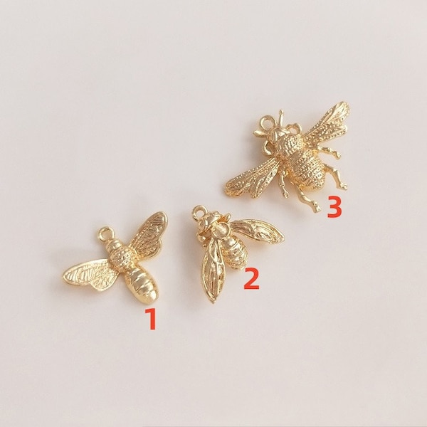 2pcs/4pcs/10pcs 14k Gold Brass Bee Charm Pendant YG224