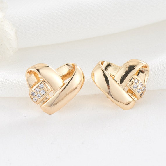 2pairs/5pairs 15x13mm 14K Gold Plated Brass Zircon Heart Ear