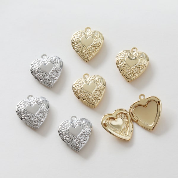 5pcs 20X24mm 14K Gold Plated Brass Heart Locket Magic Locket Magic Box Wish Box Photo Box GG798