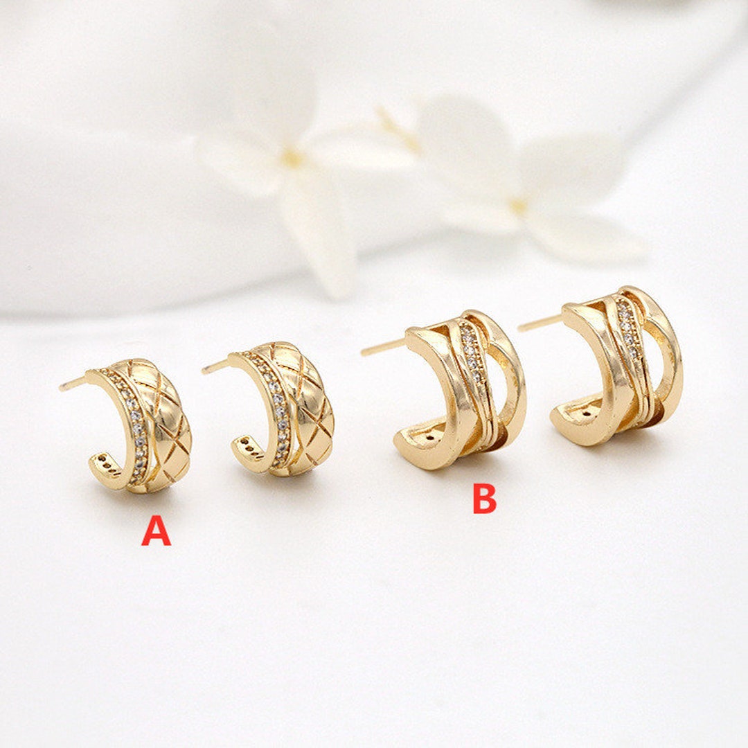 2pairs/5pairs 14K Gold Plated Brass CZ Pave Zircon C Ear
