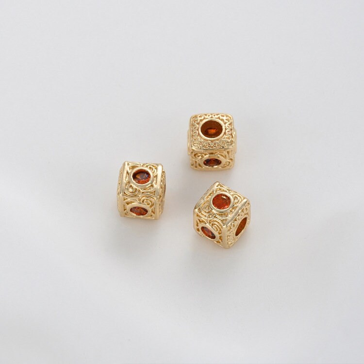 2pcs/4pcs/10pcs 14K Gold Plated Brass Zircon Cube Beads