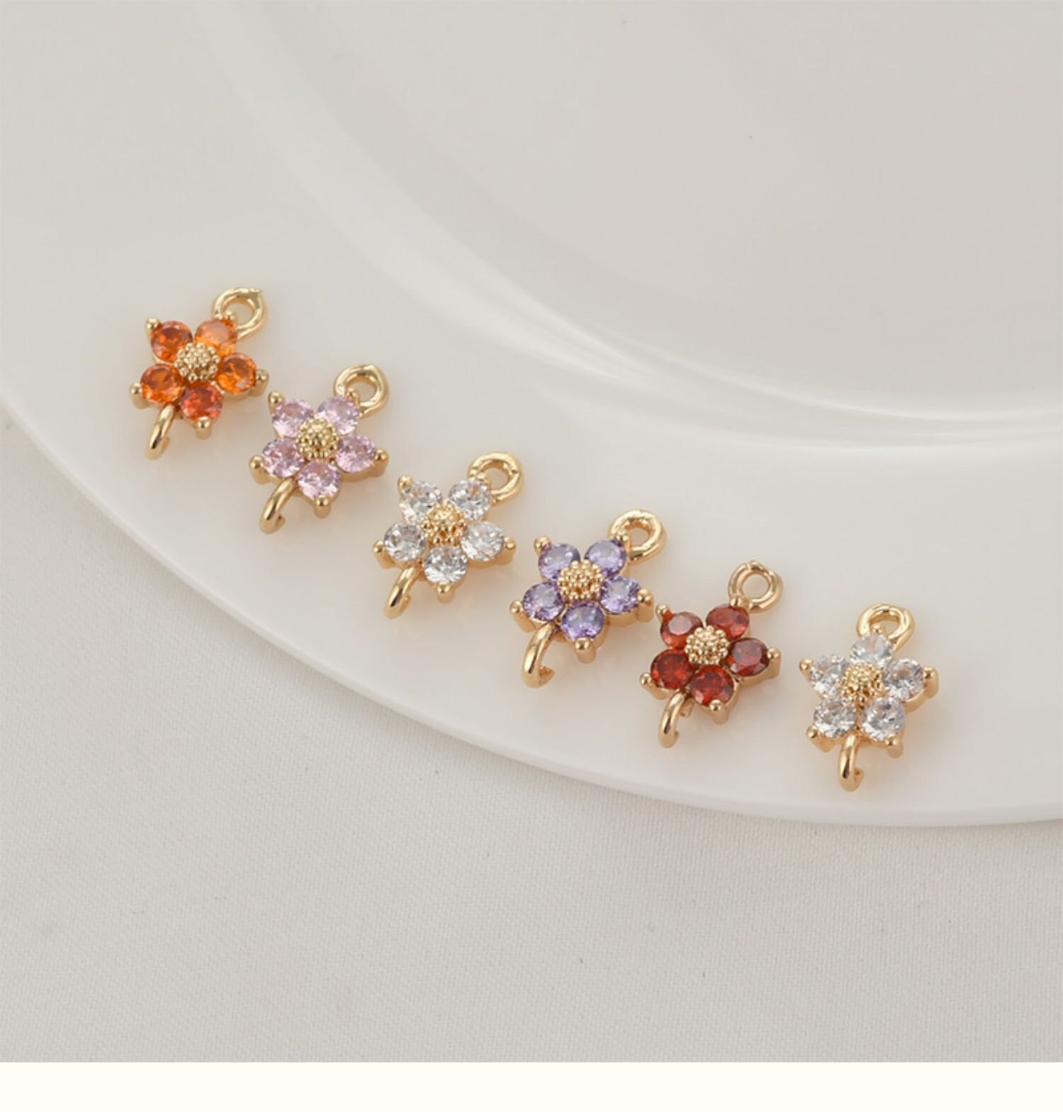 2PCS/4PCS/10PCS 8x12mm 18k Gold Plated Brass CZ Pave Zircon Flower Charm Pendants Connector CX288