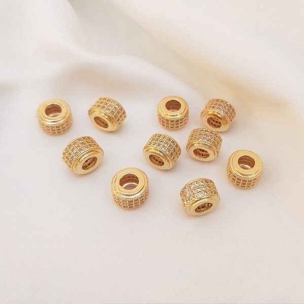 2pcs/4pcs/10pcs 6X9MM 14k Gold Plated Brass CZ Pave Zircon Interval Beads Spacer Beads Big Hole Beads YZ68