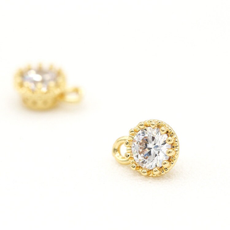 10pcs 7.1x5.2mm 14K Gold Plated Brass Zircon Round Charm