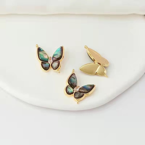 2pcs/4pcs 16.5X18.5mm 18k Gold Plated Abalone Shell Butterfly Charm Pendants Connector CF0633