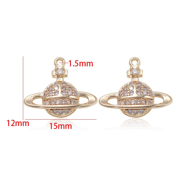 欲しいの Pave CZ Gold 14k 12x15mm 10pcs Zircon Pendant Charm Planet アクセサリー