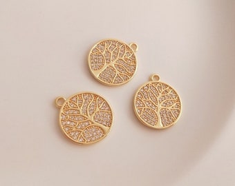 10pcs 20x20mm 14k Gold CZ Pave Zircon Fan Charm Pendant