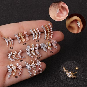 2pcs/4pcs/10pcs piccoli orecchini a bottone in acciaio inossidabile zircone C Star Bar foglia trago cartilagine Ear Stud HS19100