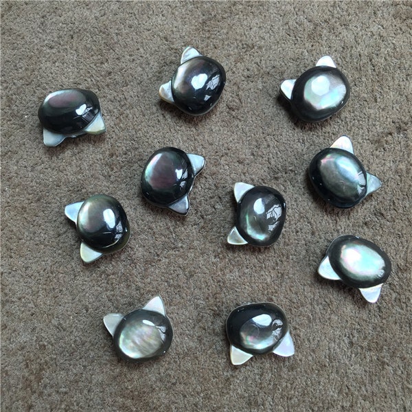 6x7mm Natural Black MOP Cat Beads Black Mother of Pearl Carved Cat Beads A032-1