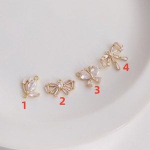 2 pièces/4 pièces/10 pièces 14k plaqué or laiton Zircon papillon nœud papillon pendentif à breloque YG468 image 1