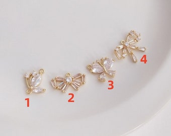 2pcs/4pcs/10pcs 14k Gold Plated Brass Zircon Butterfly Bowknot Charm Pendant YG468