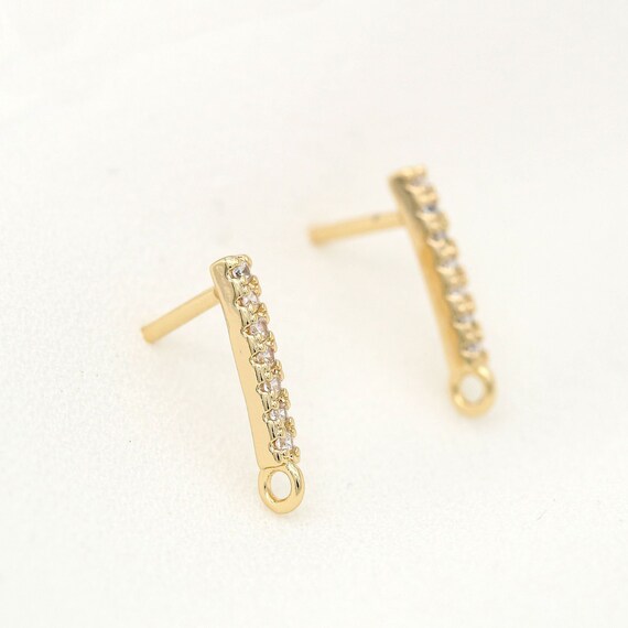 14K Gold Plated Sterling Silver Pave CZ Bar Studs