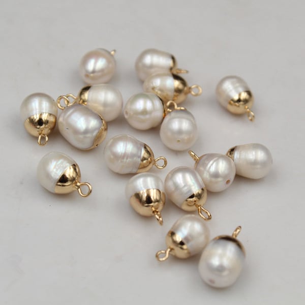 2pcs/4pcs/10pcs 9x10mm Gold Framed Baroque Drop Pearl Charm Pendants Connectors D004