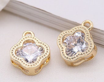 クローバー様 10pcs 20x16mm 14k Gold CZ Pave Zircon Clover Charm Pendants