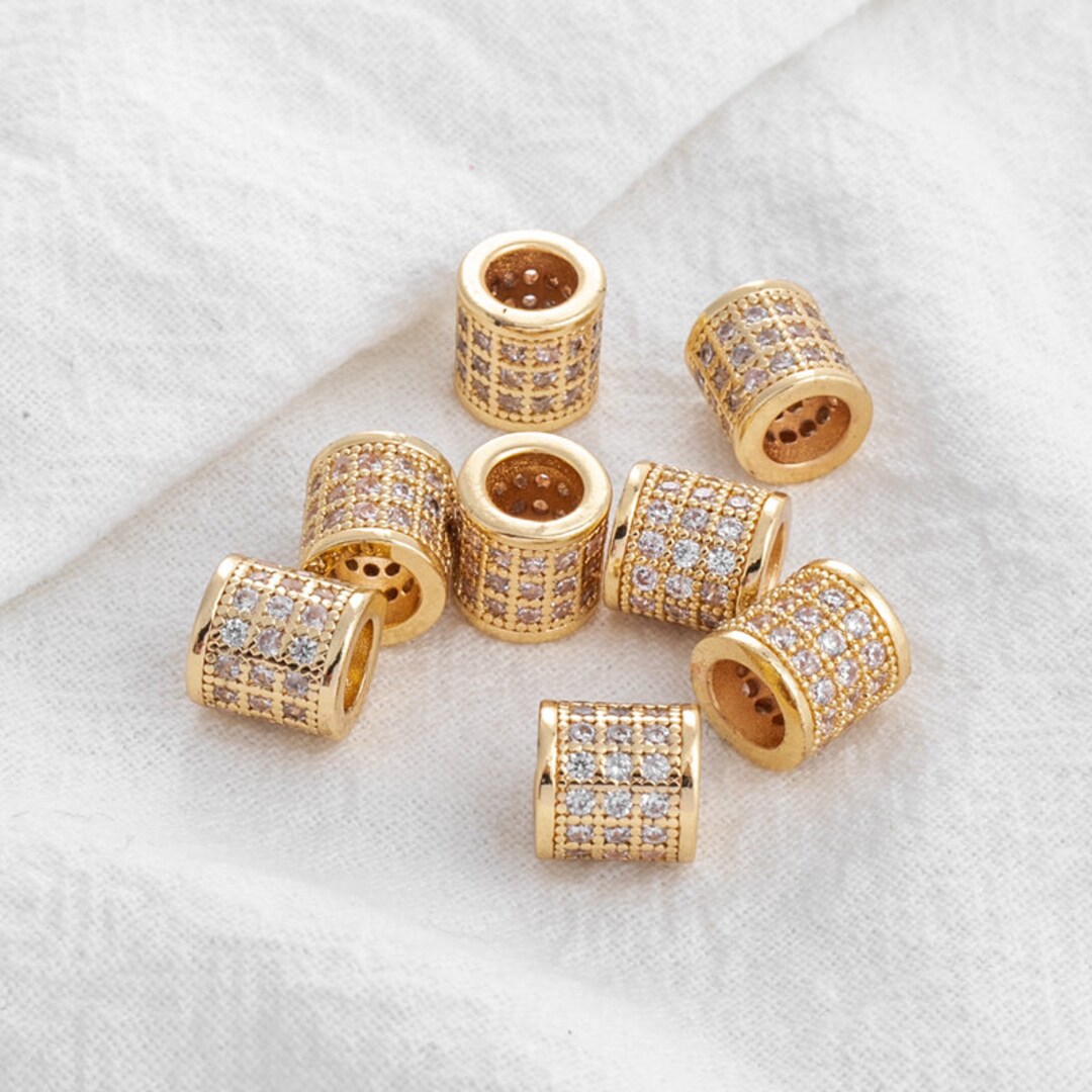 2pcs/4pcs/10pcs 8x8.2mm 14k Gold CZ Pave Zircon Interval