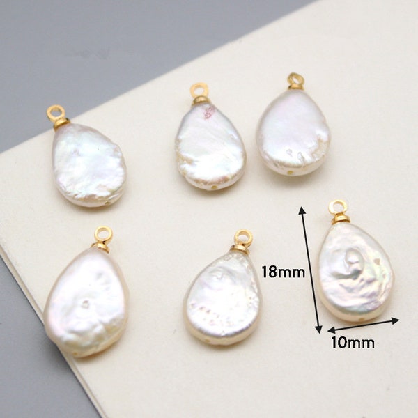 10pcs 10x18mm 14k Gold Brass Hook Baroque Drop Pearl Charm Pendants ZZ001-9