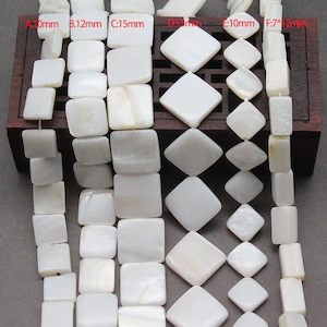 Perline quadrate piatte bianche naturali da 15,5 pollici, perline di conchiglia B010202