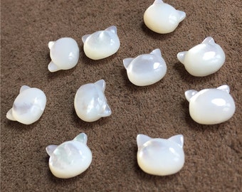 8x9mm MOP blanc naturel chat perles de nacre blanche sculptée de chat perles A032A