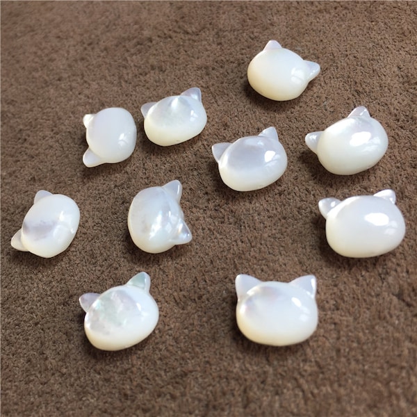 8x9mm Natural White MOP Cat Beads White Mother of Pearl Carved Cat Beads A032A