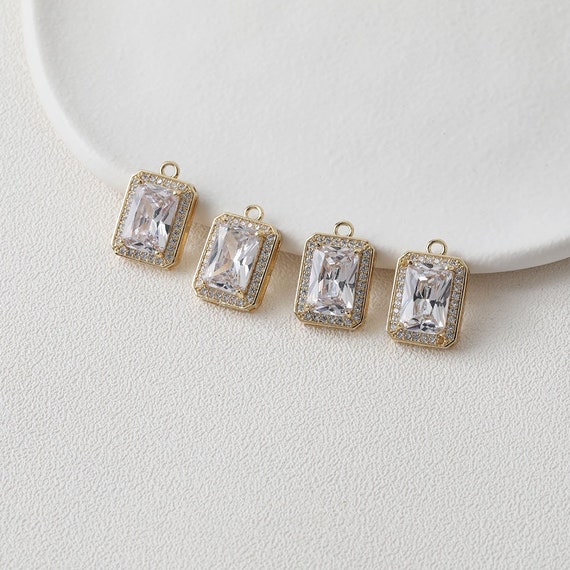 1pc/2pcs/5pcs 14x20mm 18k Gold Plated Brass CZ Pave Zircon