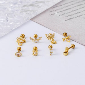 2pcs/4pcs/10pcs Stainless Steel Tiny Ear Studs Zircon Heart Arrow Spider Bar Tragus Cartilage Ear Stud HS861