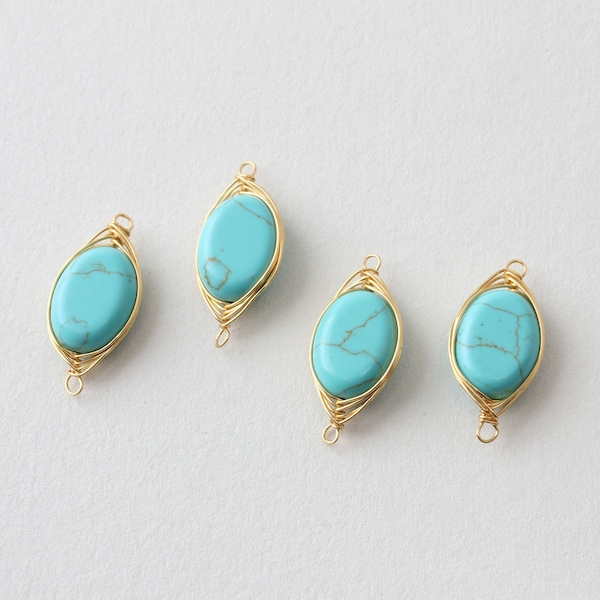 6pcs 11X25mm  Blue Turquoise Oval Stone Geometry Charm Pendants Connector GG1614