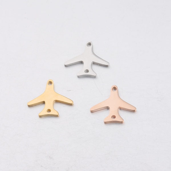 10pcs 14.5x15mm Stainless Steel Airplane Plane Charm Pendant Connector MP173